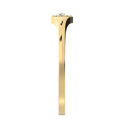 0.05 ct Round Cut Simulated Clear Diamond dainty Minimalist signet cluster halo 14K / 18K Solid Yellow Gold everyday ring