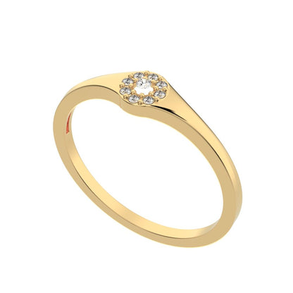 0.05 ct Round Cut Simulated Clear Diamond dainty Minimalist signet cluster halo 14K / 18K Solid Yellow Gold everyday ring