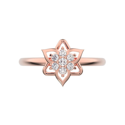 0.075 ct Round Cut Moissanite dainty Minimalist star floral cluster halo petal snow flake 14K / 18K Solid Rose Gold everyday ring