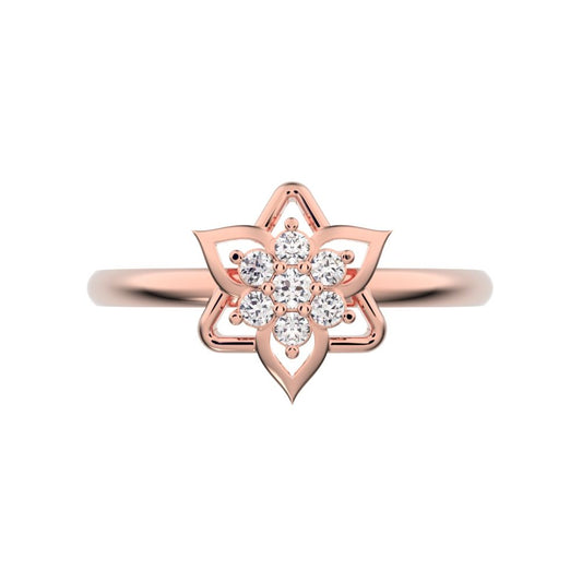 0.075 ct Round Cut Moissanite dainty Minimalist star floral cluster halo petal snow flake 14K / 18K Solid Rose Gold everyday ring