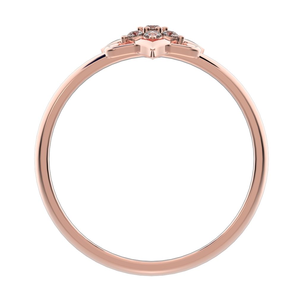 0.075 ct Round Cut Simulated Clear Diamond dainty Minimalist star floral halo petal snow flake 14K / 18K Solid Rose Gold everyday ring
