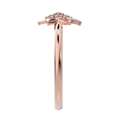 0.075 ct Round Cut Simulated Clear Diamond dainty Minimalist star floral halo petal snow flake 14K / 18K Solid Rose Gold everyday ring