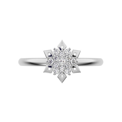 0.07 ct Round Cut Simulated Clear Diamond dainty Minimalist star floral halo petal snow flake 14K / 18K Solid White Gold everyday ring