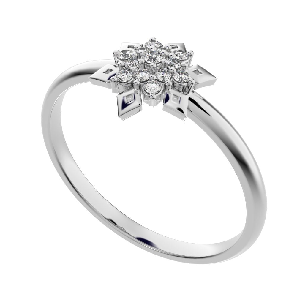0.07 ct Round Cut Simulated Clear Diamond dainty Minimalist star floral halo petal snow flake 14K / 18K Solid White Gold everyday ring