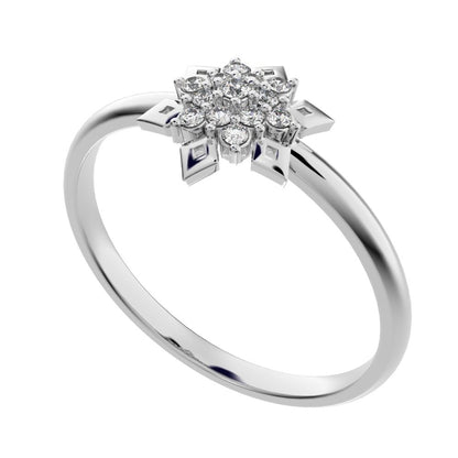 0.07 ct Round Cut Moissanite dainty Minimalist star floral cluster halo petal snow flake 14K / 18K Solid White Gold everyday ring
