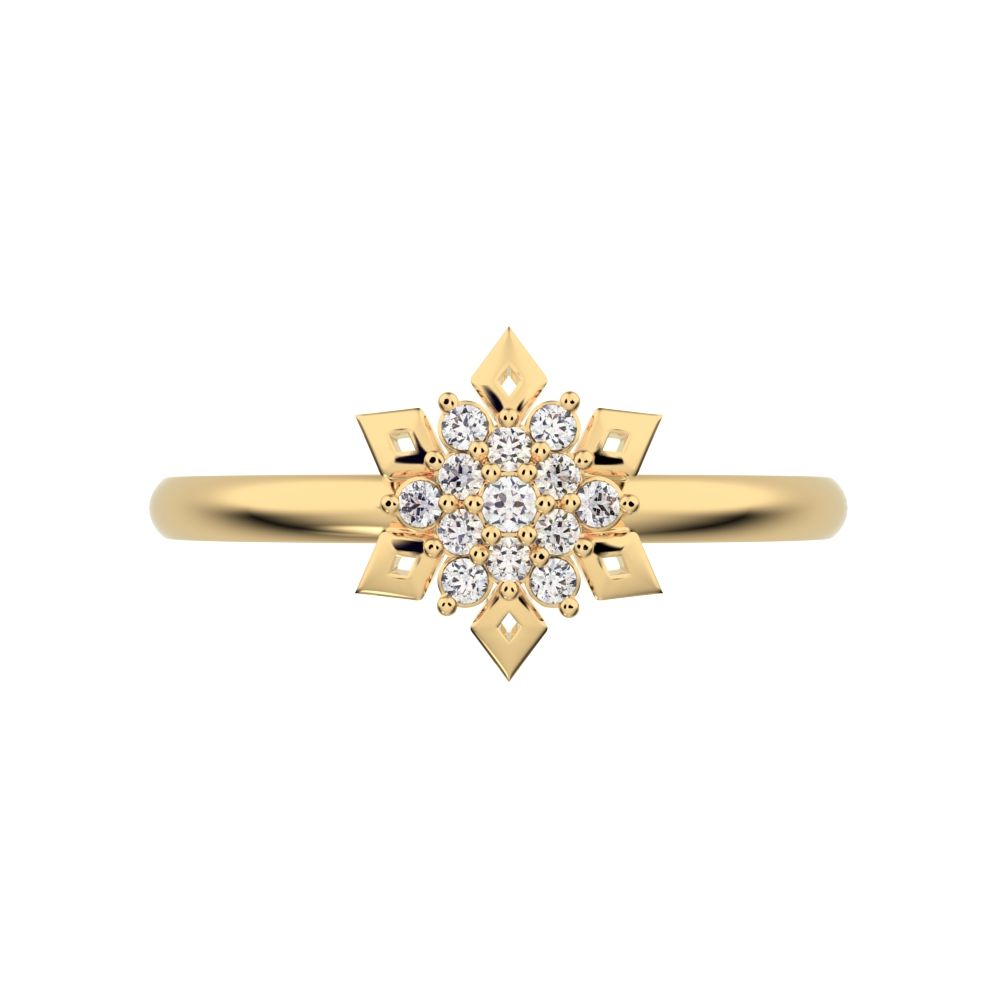 0.07 ct Round Cut Moissanite dainty Minimalist star floral cluster halo petal snow flake 14K / 18K Solid Yellow Gold everyday ring