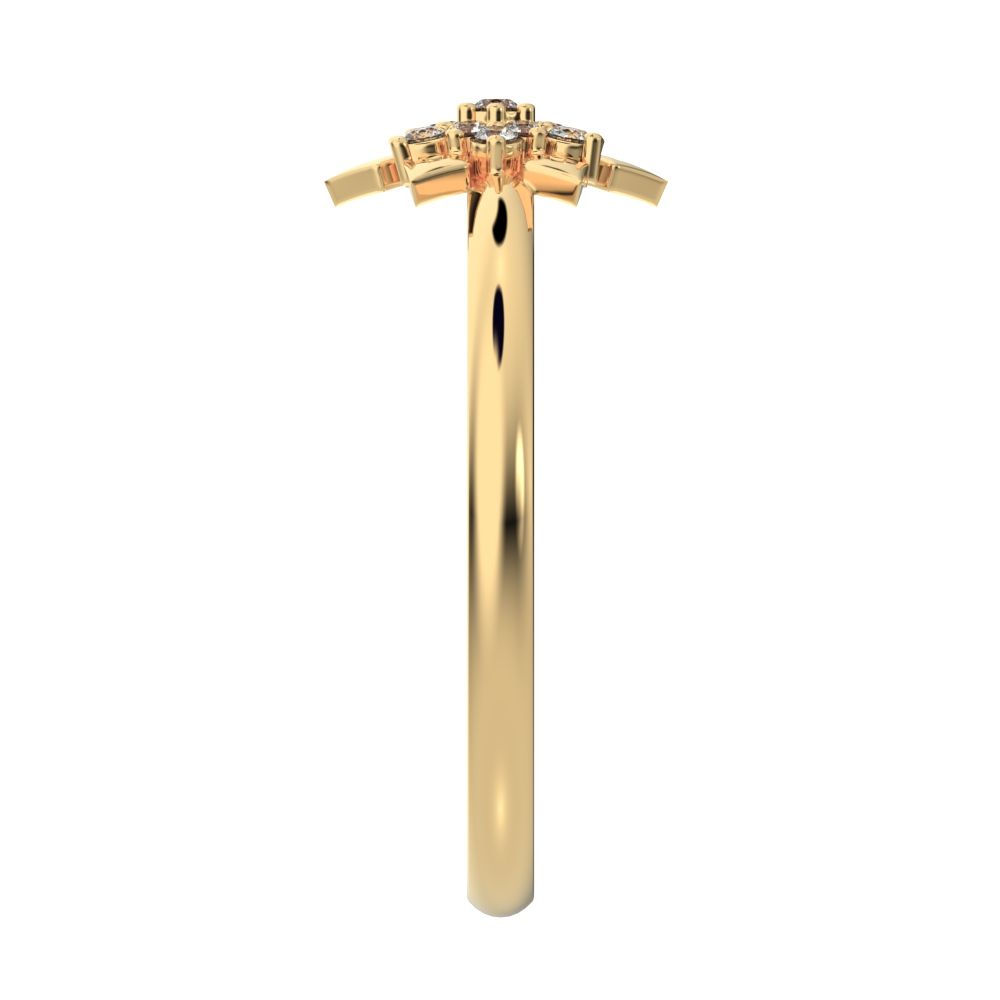 0.07 ct Round Cut Simulated Clear Diamond dainty Minimalist star floral halo petal snow flake 14K / 18K Solid Yellow Gold everyday ring