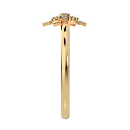 0.07 ct Round Cut Moissanite dainty Minimalist star floral cluster halo petal snow flake 14K / 18K Solid Yellow Gold everyday ring