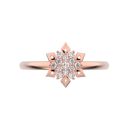 0.07 ct Round Cut Simulated Clear Diamond dainty Minimalist star floral halo petal snow flake 14K / 18K Solid Rose Gold everyday ring