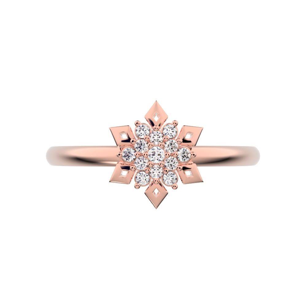 0.07 ct Round Cut Moissanite dainty Minimalist star floral cluster halo petal snow flake 14K / 18K Solid Rose Gold everyday ring