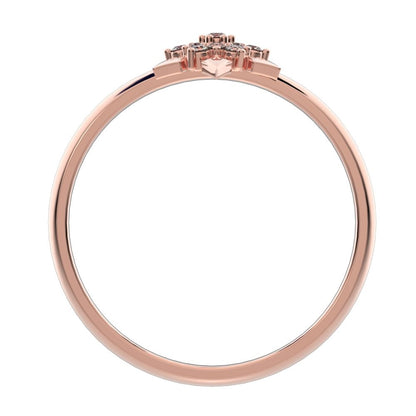 0.07 ct Round Cut Simulated Clear Diamond dainty Minimalist star floral halo petal snow flake 14K / 18K Solid Rose Gold everyday ring