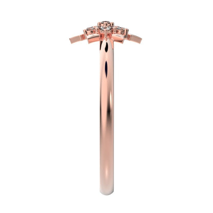 0.07 ct Round Cut Simulated Clear Diamond dainty Minimalist star floral halo petal snow flake 14K / 18K Solid Rose Gold everyday ring