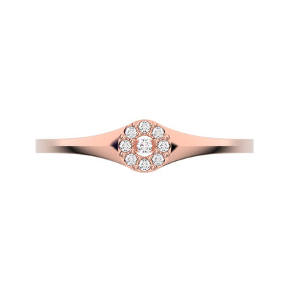 0.05 ct Round Cut Simulated Clear Diamond dainty Minimalist signet cluster halo 14K / 18K Solid Rose Gold everyday ring