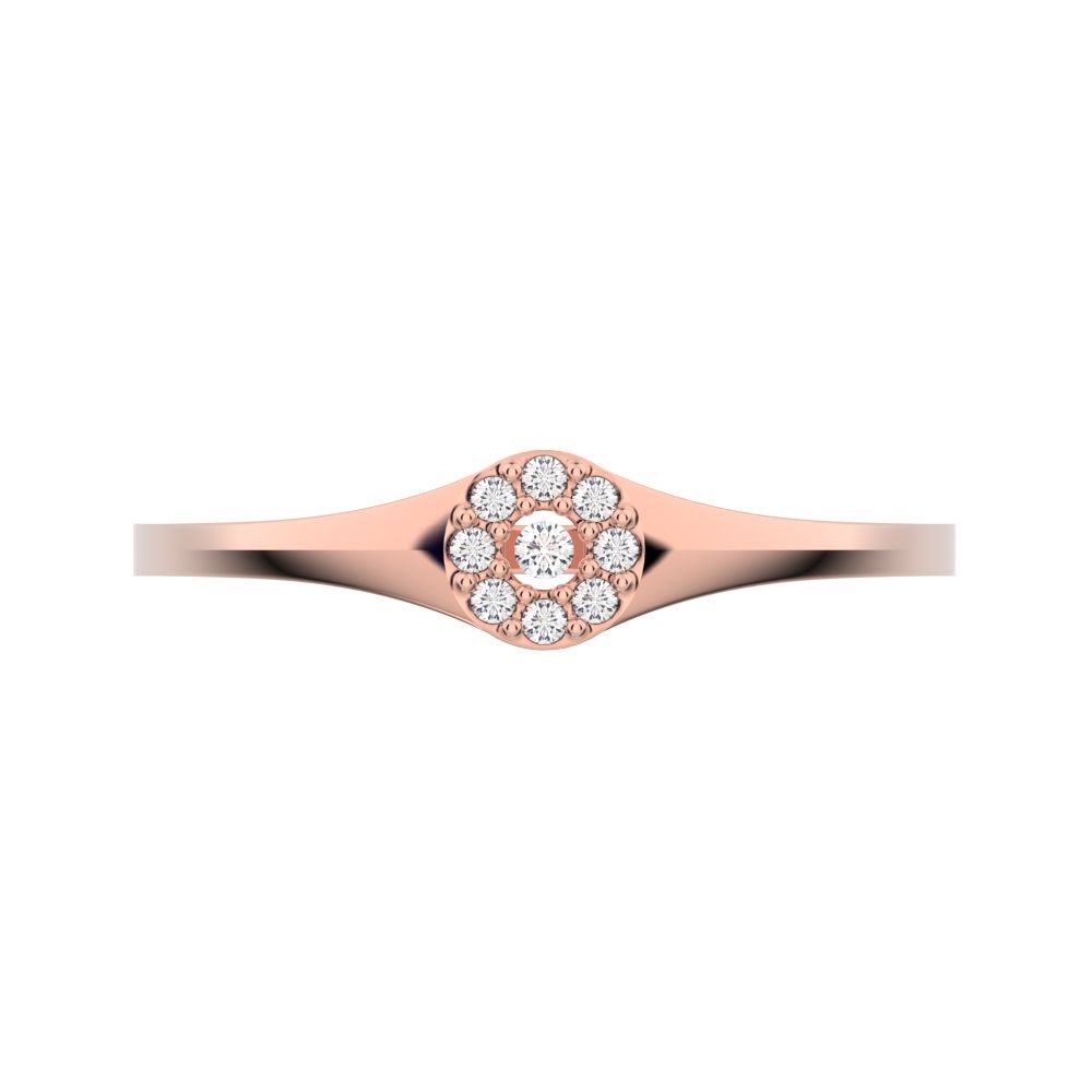 0.05 ct Round Cut Moissanite dainty Minimalist signet cluster halo 14K / 18K Solid Rose Gold everyday ring