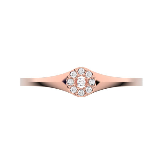 0.05 ct Round Cut Moissanite dainty Minimalist signet cluster halo 14K / 18K Solid Rose Gold everyday ring