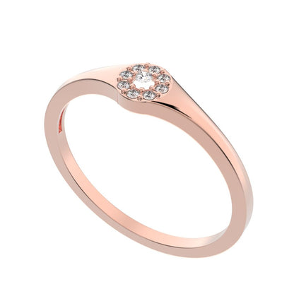 0.05 ct Round Cut Simulated Clear Diamond dainty Minimalist signet cluster halo 14K / 18K Solid Rose Gold everyday ring