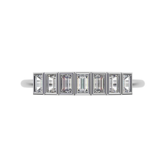 0.35Ct Baguette Cut Simulated Clear Diamond Stackable Minimalist bezel Half Eternity 14K / 18K Solid White Gold everyday wedding band