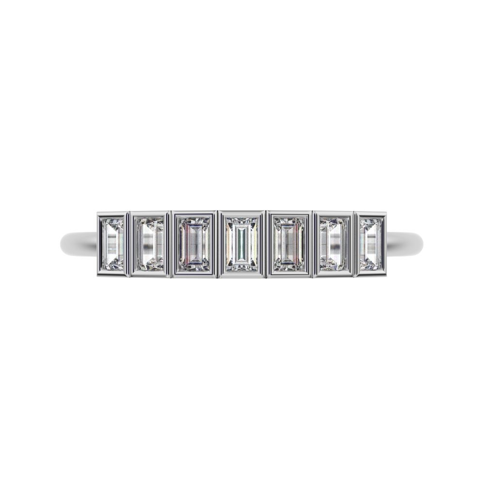 0.35 ct Baguette Cut Moissanite dainty Stackable Minimalist bezel Half Eternity 14K / 18K Solid White Gold everyday wedding band