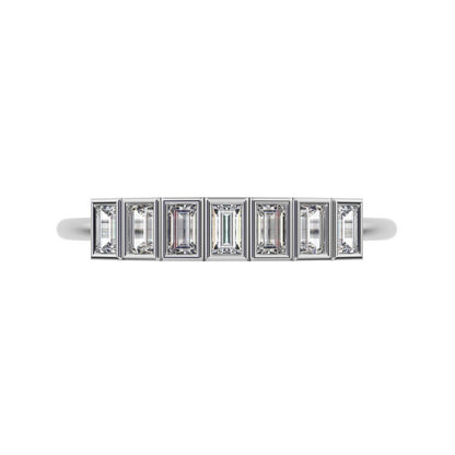 0.35 ct Baguette Cut Moissanite dainty Stackable Minimalist bezel Half Eternity 14K / 18K Solid White Gold everyday wedding band
