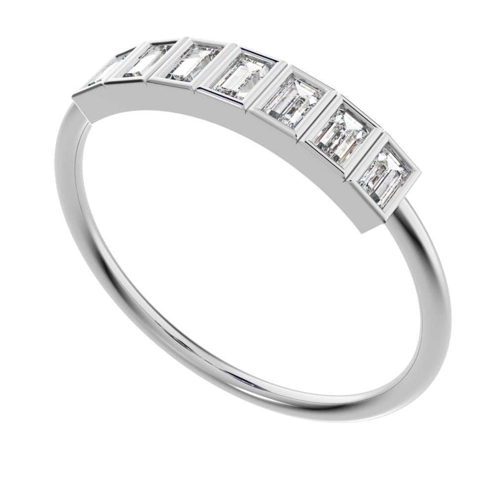 0.35 ct Baguette Cut Moissanite dainty Stackable Minimalist bezel Half Eternity 14K / 18K Solid White Gold everyday wedding band