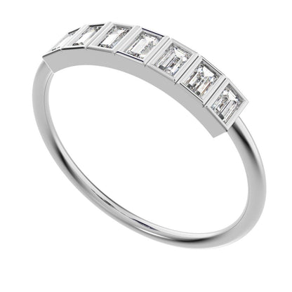 0.35 ct Baguette Cut Moissanite dainty Stackable Minimalist bezel Half Eternity 14K / 18K Solid White Gold everyday wedding band