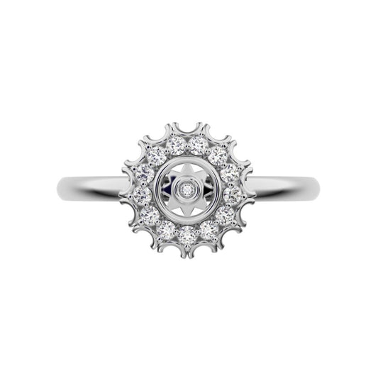 0.1025 ct Round Cut Simulated Clear Diamond Minimalist star floral halo solitaire with accent 14K / 18K Solid White Gold everyday ring