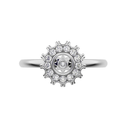 0.1025 ct Round Cut Moissanite dainty Minimalist star floral cluster halo solitaire with accent 14K / 18K Solid White Gold everyday ring