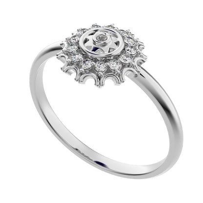 0.1025 ct Round Cut Simulated Clear Diamond Minimalist star floral halo solitaire with accent 14K / 18K Solid White Gold everyday ring