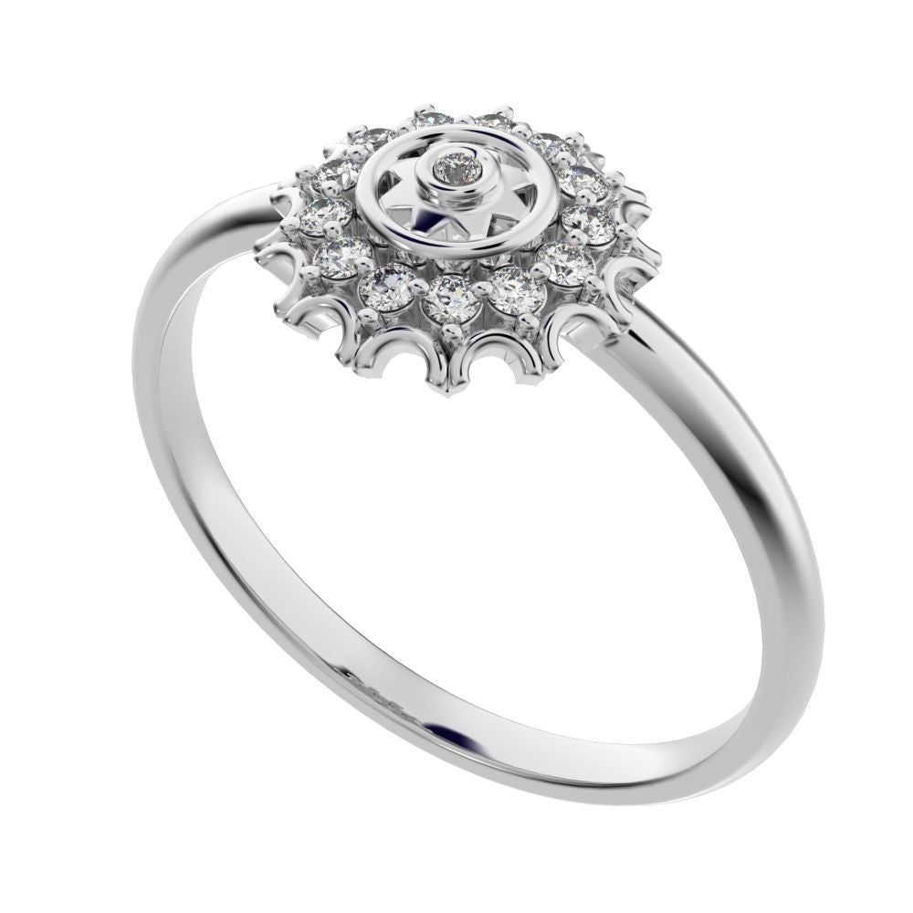 0.1025 ct Round Cut Moissanite dainty Minimalist star floral cluster halo solitaire with accent 14K / 18K Solid White Gold everyday ring