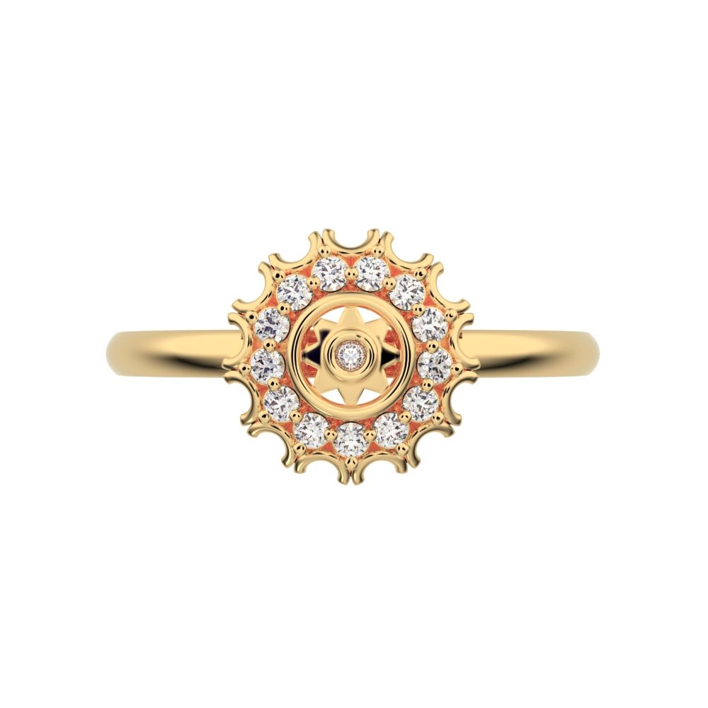 0.1025 ct Round Cut Simulated Clear Diamond Minimalist star floral halo solitaire with accent 14K / 18K Solid Yellow Gold everyday ring