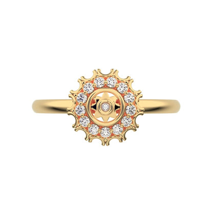 0.1025 ct Round Cut Simulated Clear Diamond Minimalist star floral halo solitaire with accent 14K / 18K Solid Yellow Gold everyday ring
