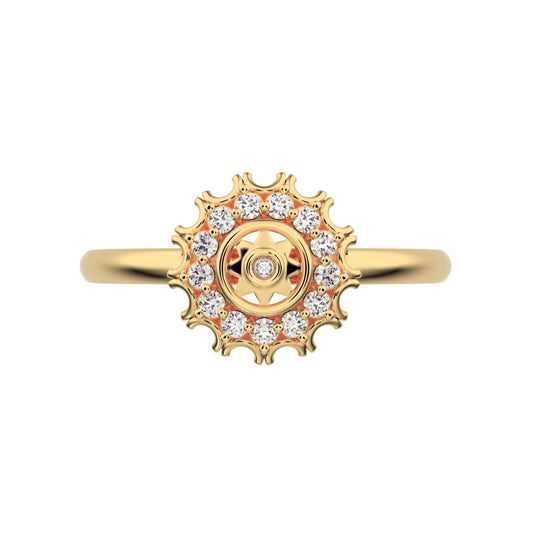 0.1025 ct Round Cut Moissanite dainty Minimalist star floral cluster halo solitaire with accent 14K / 18K Solid Yellow Gold everyday ring