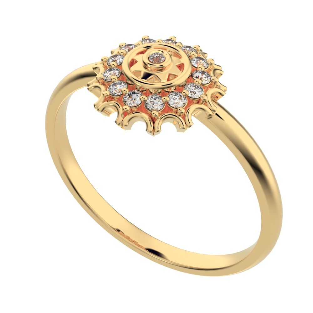 0.1025 ct Round Cut Moissanite dainty Minimalist star floral cluster halo solitaire with accent 14K / 18K Solid Yellow Gold everyday ring