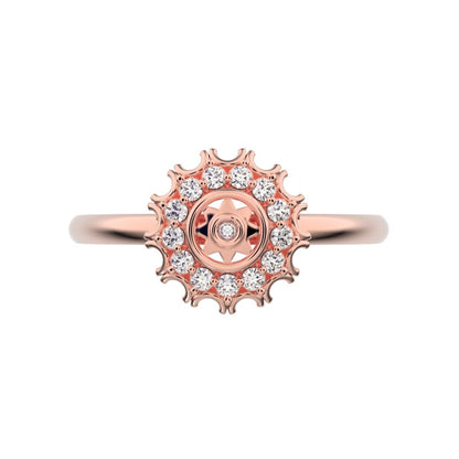 0.1025 ct Round Cut Simulated Clear Diamond Minimalist star floral halo solitaire with accent 14K / 18K Solid Rose Gold everyday ring