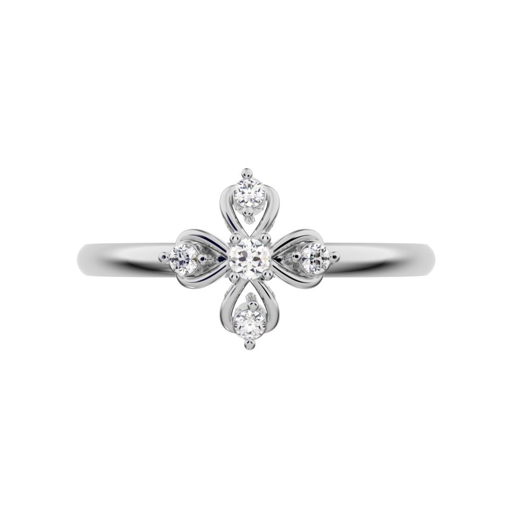 0.06 ct Round Cut Moissanite dainty Minimalist star cluster halo floral light eye 14K / 18K Solid White Gold everyday ring