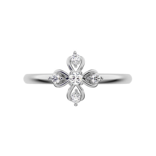 0.06 ct Round Cut Moissanite dainty Minimalist star cluster halo floral light eye 14K / 18K Solid White Gold everyday ring
