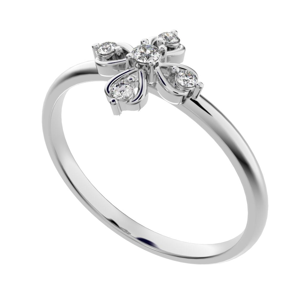0.06 ct Round Cut Moissanite dainty Minimalist star cluster halo floral light eye 14K / 18K Solid White Gold everyday ring