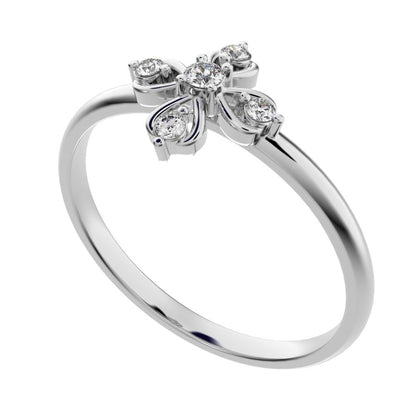 0.06 ct Round Cut Moissanite dainty Minimalist star cluster halo floral light eye 14K / 18K Solid White Gold everyday ring