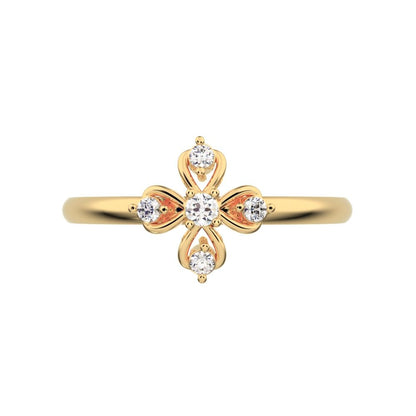 0.06 ct Round Cut Moissanite dainty Minimalist star cluster halo floral light eye 14K / 18K Solid White Gold everyday ring