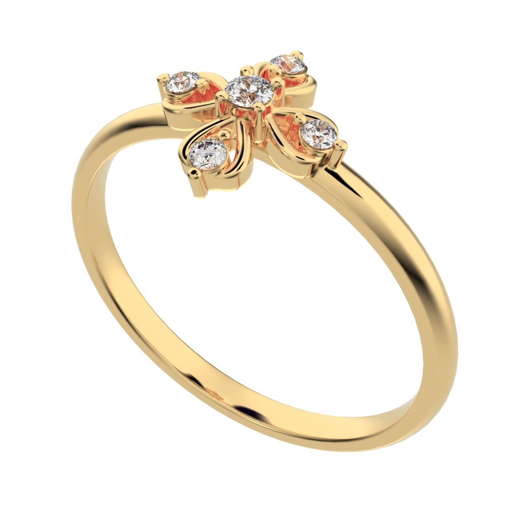 0.06 ct Round Cut Simulated Clear Diamond dainty Minimalist star cluster halo floral light eye 14K / 18K Solid White Gold everyday ring