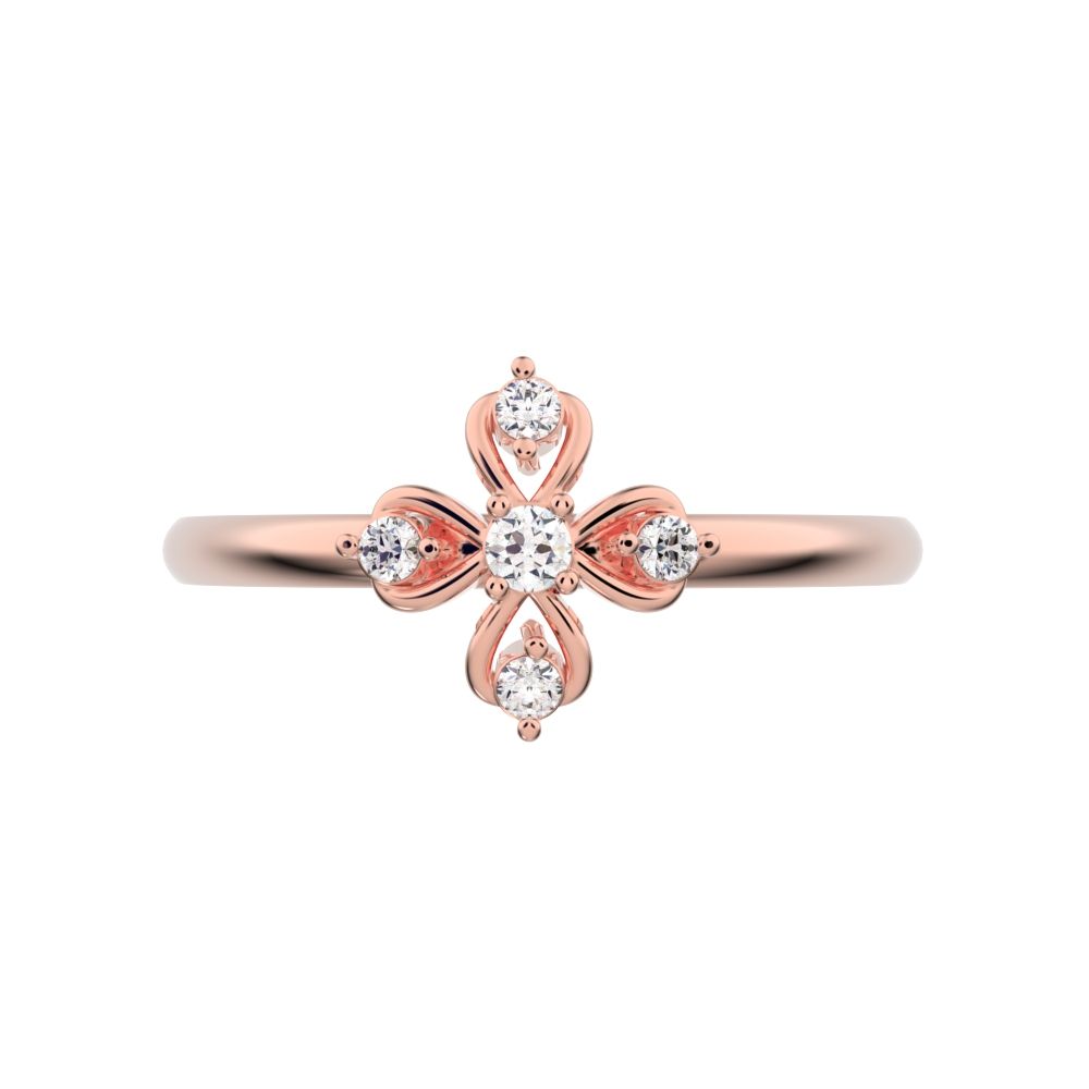 0.06 ct Round Cut Moissanite dainty Minimalist star cluster halo floral light eye 14K / 18K Solid White Gold everyday ring