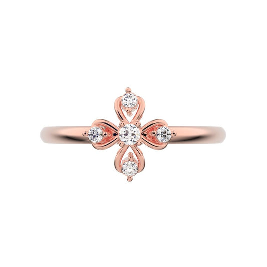 0.06 ct Round Cut Moissanite dainty Minimalist star cluster halo floral light eye 14K / 18K Solid White Gold everyday ring
