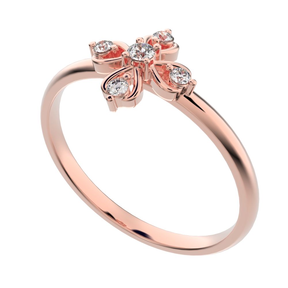 0.06 ct Round Cut Moissanite dainty Minimalist star cluster halo floral light eye 14K / 18K Solid White Gold everyday ring