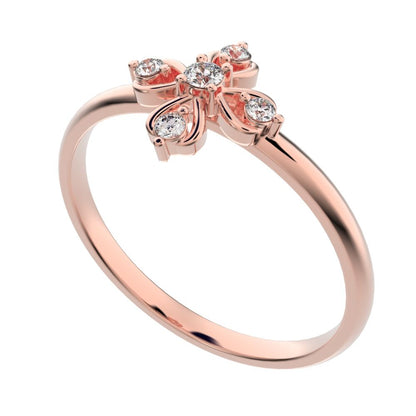 0.06 ct Round Cut Moissanite dainty Minimalist star cluster halo floral light eye 14K / 18K Solid White Gold everyday ring
