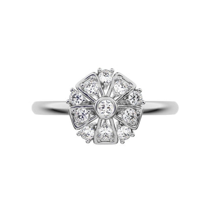 0.165 ct Round Cut Moissanite dainty Minimalist star cluster halo Art Deco petal 14K / 18K Solid White Gold everyday ring