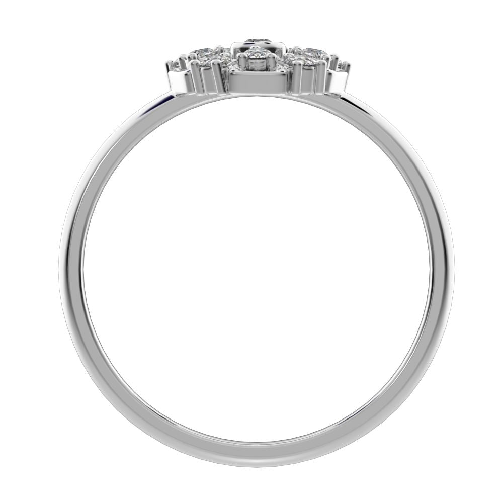 0.165 ct Round Cut Moissanite dainty Minimalist star cluster halo Art Deco petal 14K / 18K Solid White Gold everyday ring