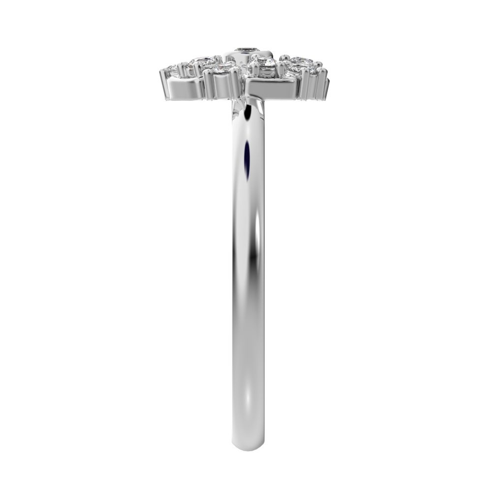 0.165 ct Round Cut Moissanite dainty Minimalist star cluster halo Art Deco petal 14K / 18K Solid White Gold everyday ring