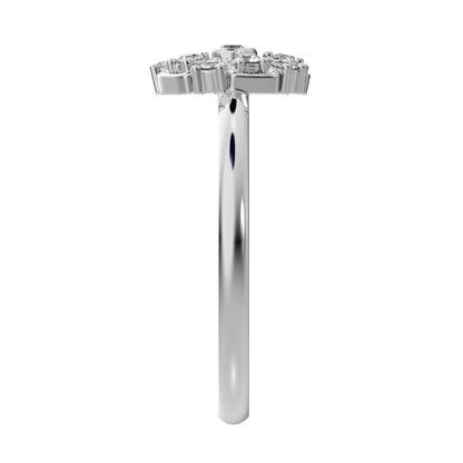 0.165 ct Round Cut Moissanite dainty Minimalist star cluster halo Art Deco petal 14K / 18K Solid White Gold everyday ring