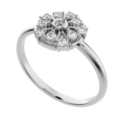 0.165 ct Round Cut Moissanite dainty Minimalist star cluster halo Art Deco petal 14K / 18K Solid White Gold everyday ring