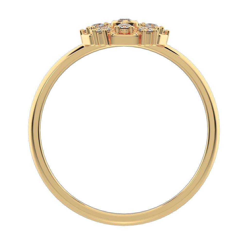 0.165 ct Round Cut Simulated Clear Diamond dainty Minimalist star cluster halo Art Deco petal 14K / 18K Solid Yellow Gold everyday ring